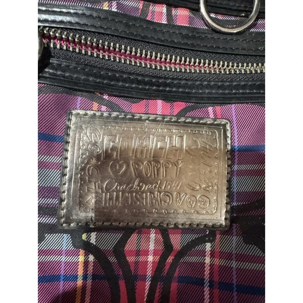 Coach Poppy Plaid Tote Pink Purple Black Zip Silver Hardware Pockets USED!!